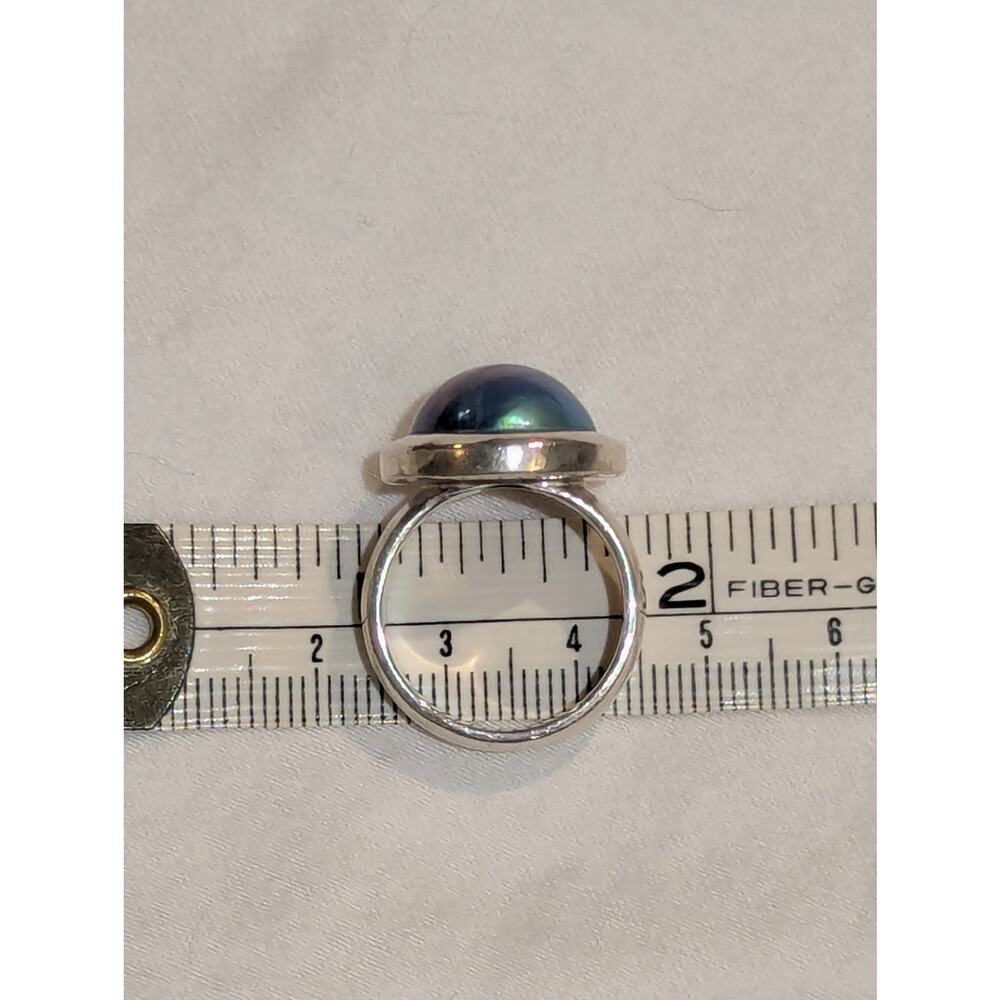 Vtg. Cultured Mabe Pearl Sterling Silver Ring, Size 8.5 - Picture 5 of 6